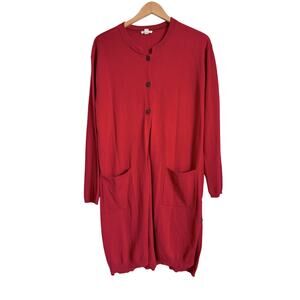 J. Jill Women's Red Polyester Wool Blend Triple Button Long Cardigan Duster S